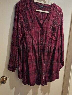 Torrid Red Plaid Button-Front Tunic Blouse Size 24W